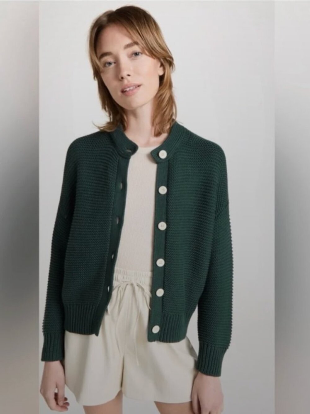 Alex Mill Nico Cardigan in Spruce with White Buttons (rare combo)